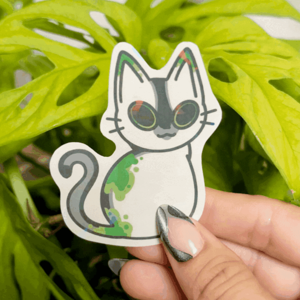 Holographic PRIDE Cat Sticker | Aromantic - Image 2